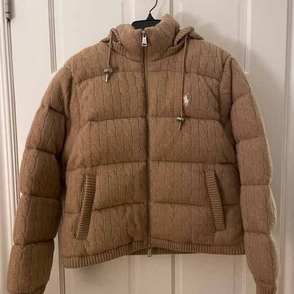 Ralph Lauren Camel cable knit Puffer Jacket - Picture 1 of 7
